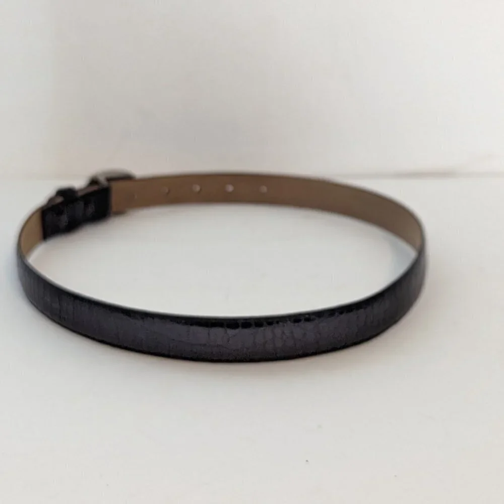 Vintage Carolee Leather Belt Gold‎ Silver Tone Buckle Croc Metal Jeweled